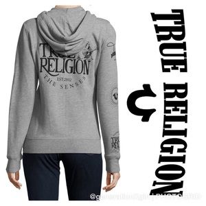 True Religion Grey Hoodie with Black Print